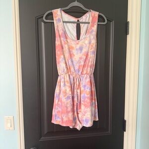 Pink Lily | Pastel Tie-Dye Romper | Size M | Pink Orange & Purple